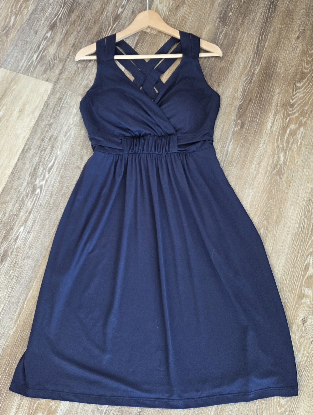 Soma Soft Jersey Navy Blue Sleeveless Cross-Back Midi Bra Dress Casual Beach - Picture 1 of 12